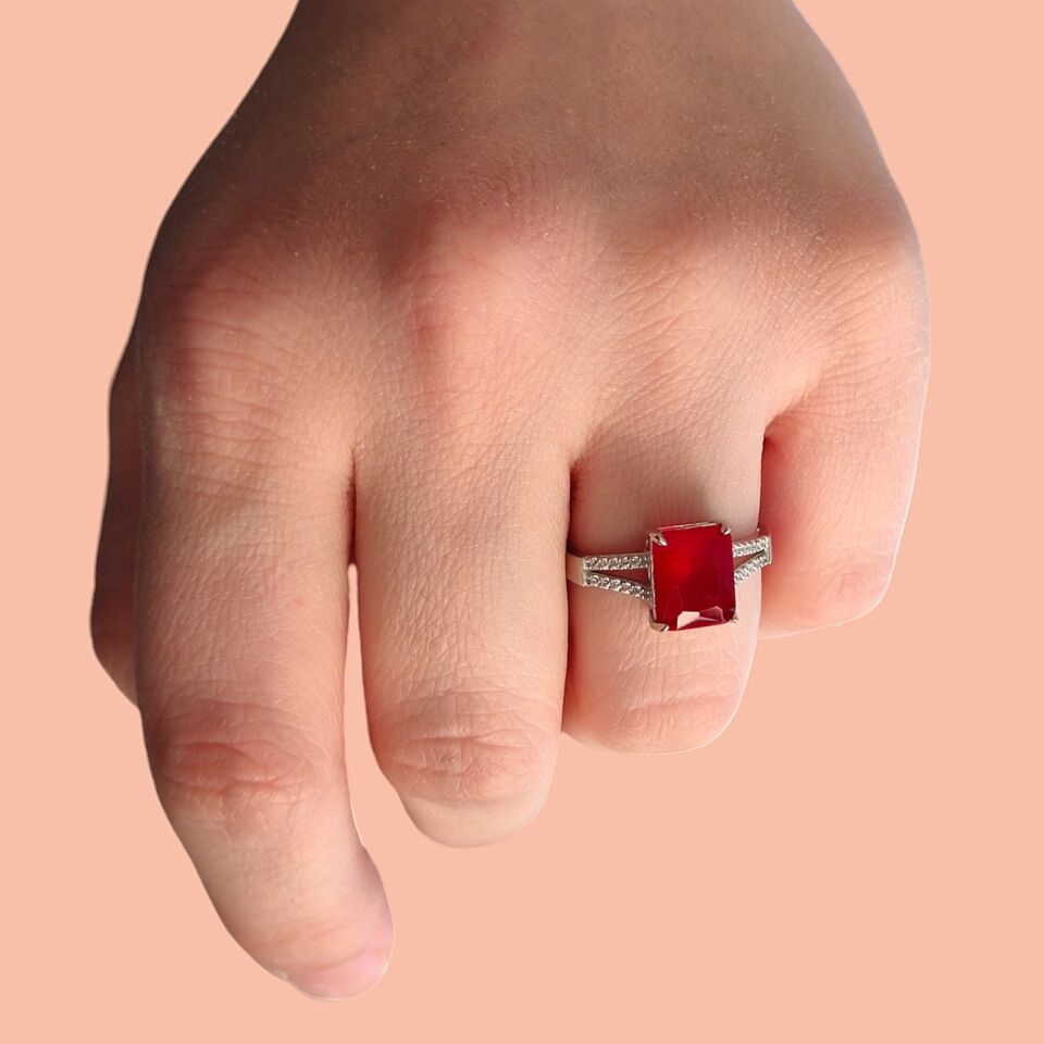 YAKUT ZİRKON BAGET GÜMÜŞ YÜZÜK RODYUM BEYAZ - 20