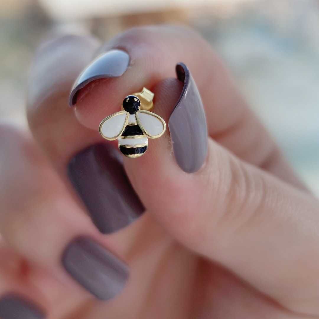 BEYAZ MİNE ARI - TEK - GÜMÜŞ KÜPE ALTIN SARI - STD