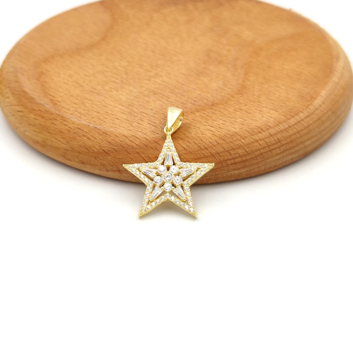 BAGET DETAY YILDIZ GÜMÜŞ KOLYE UCU STD - ALTIN SARI