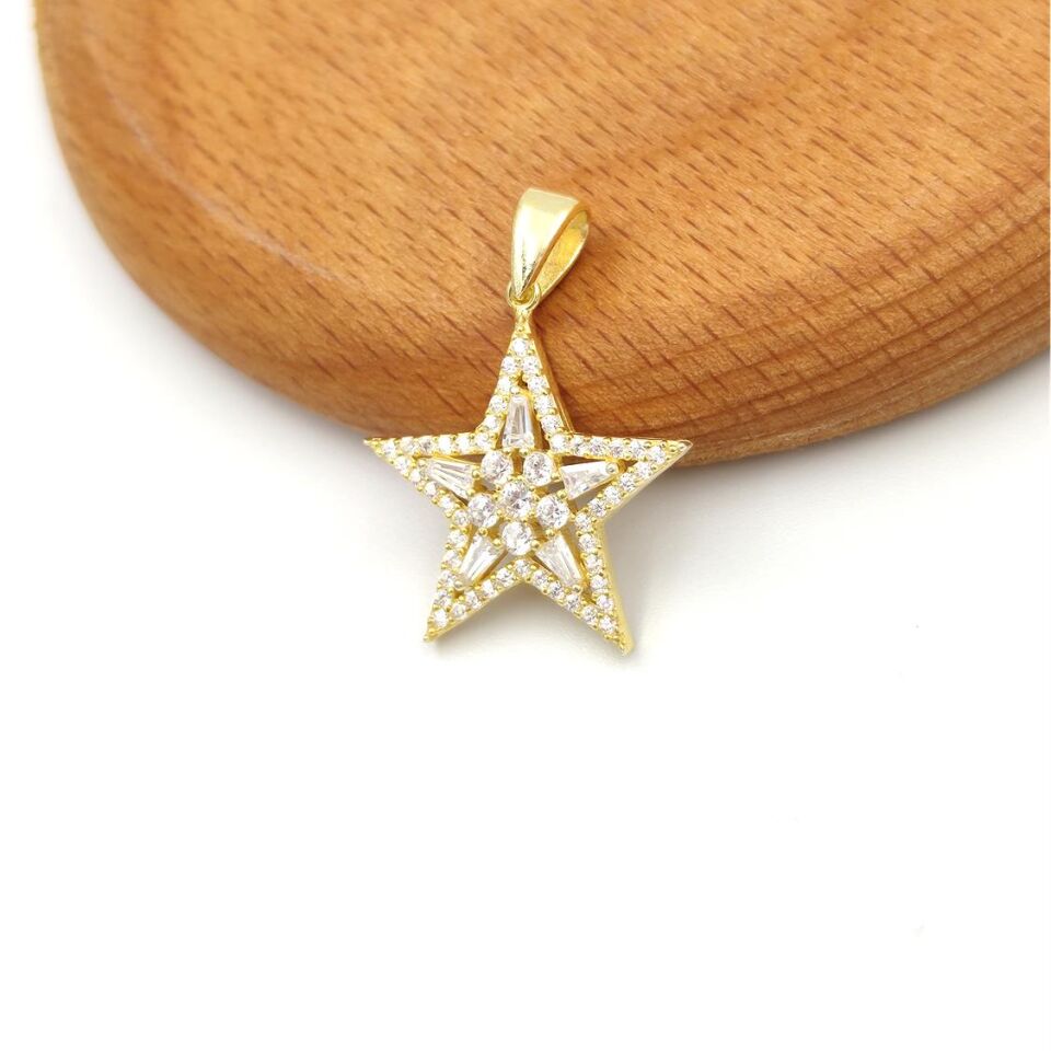 BAGET DETAY YILDIZ GÜMÜŞ KOLYE UCU STD - ALTIN SARI