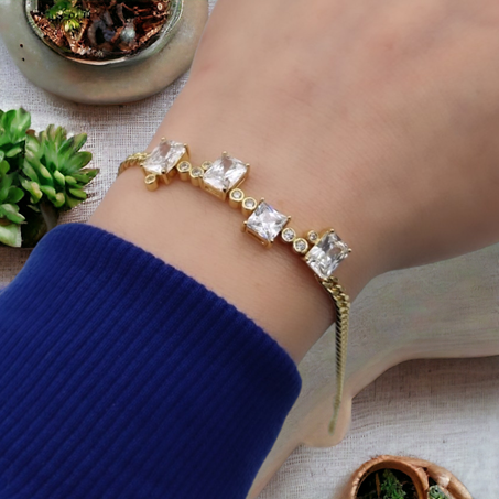 XUPING KARE BAGET TAŞLI BİLEKLİK GOLD