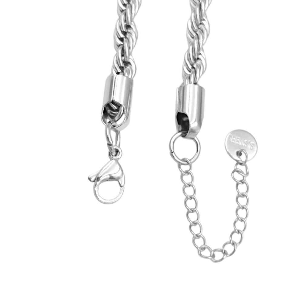 ÇELİK KALIN BURGU HALAT ZİNCİR KOLYE BEYAZ - STD