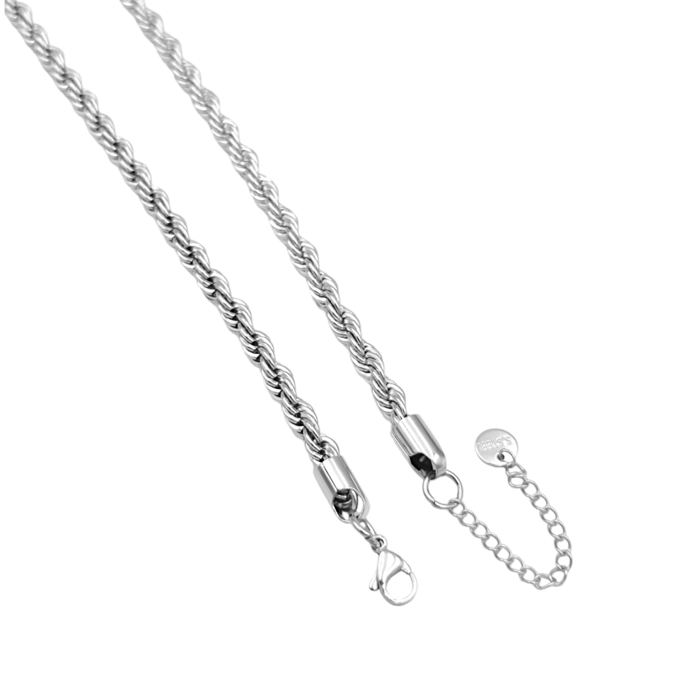 ÇELİK KALIN BURGU HALAT ZİNCİR KOLYE BEYAZ - STD