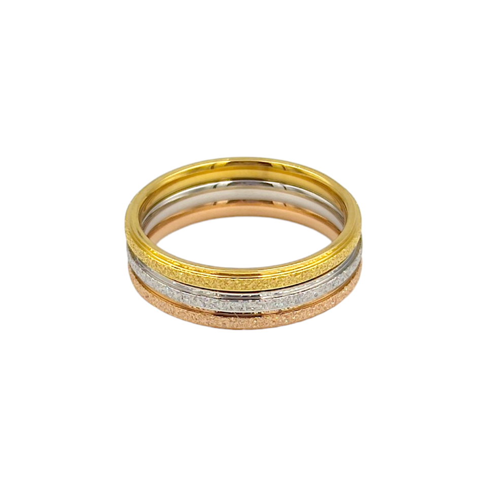 ÇELİK İNCE SİMLİ ÜÇLÜ ÜÇ RENK ALYANS YÜZÜK KARIŞIK - 16