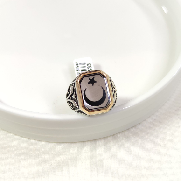 AY YILDIZ GÜMÜŞ ERKEK YÜZÜK