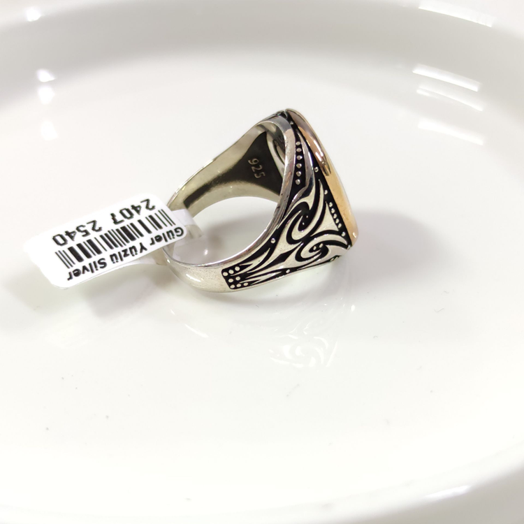 MAVİ DETAY AY YILDIZ GÜMÜŞ ERKEK YÜZÜK