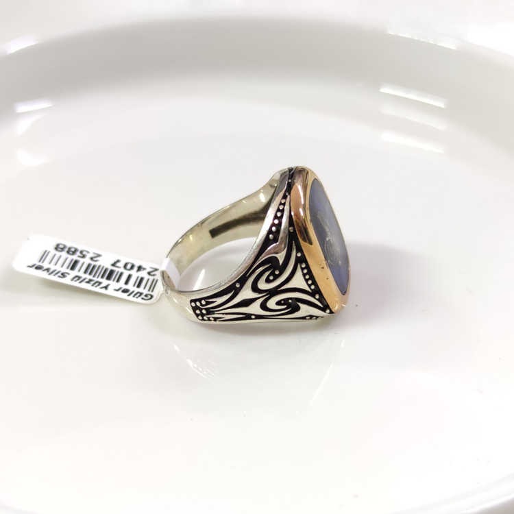 MAVİ DETAY TUĞRA GÜMÜŞ ERKEK YÜZÜK