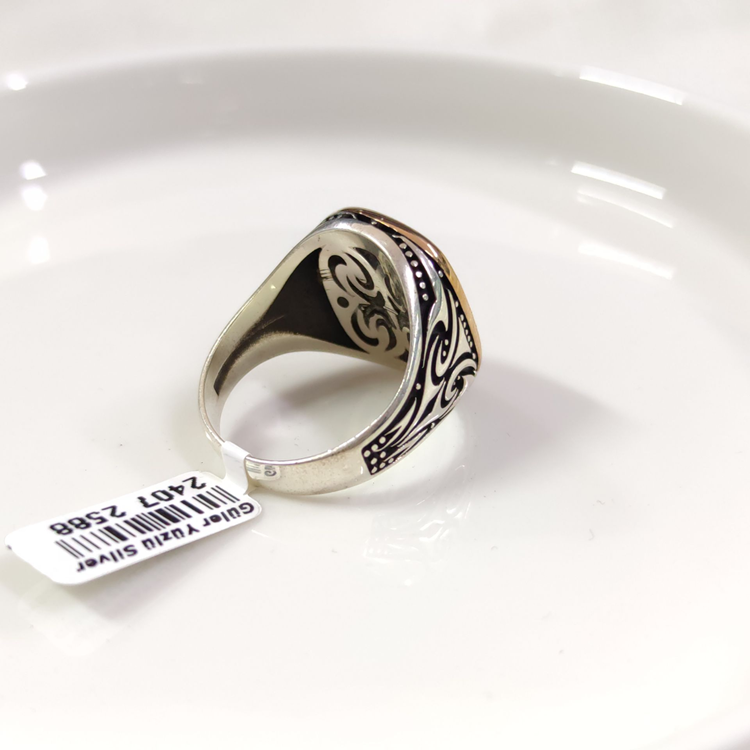 MAVİ DETAY TUĞRA GÜMÜŞ ERKEK YÜZÜK