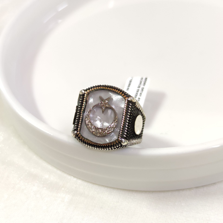 SEDEF DETAY AY YILDIZ GÜMÜŞ ERKEK YÜZÜK