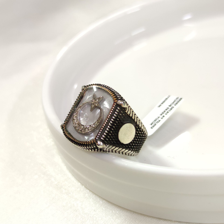 SEDEF DETAY AY YILDIZ GÜMÜŞ ERKEK YÜZÜK