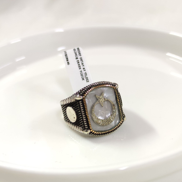 SEDEF DETAY AY YILDIZ GÜMÜŞ ERKEK YÜZÜK