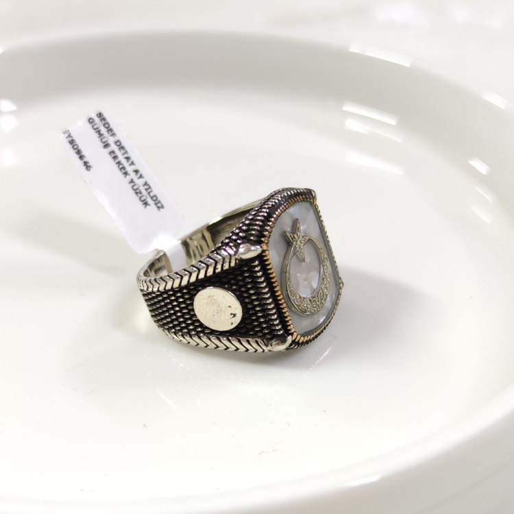 SEDEF DETAY AY YILDIZ GÜMÜŞ ERKEK YÜZÜK