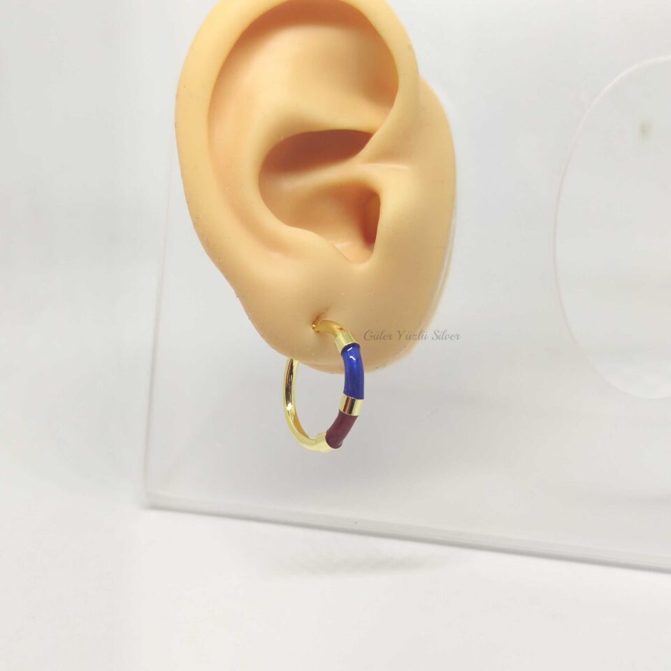 ITALY 16 MM MİNELİ HALKA GÜMÜŞ KÜPE ALTIN SARI - STD