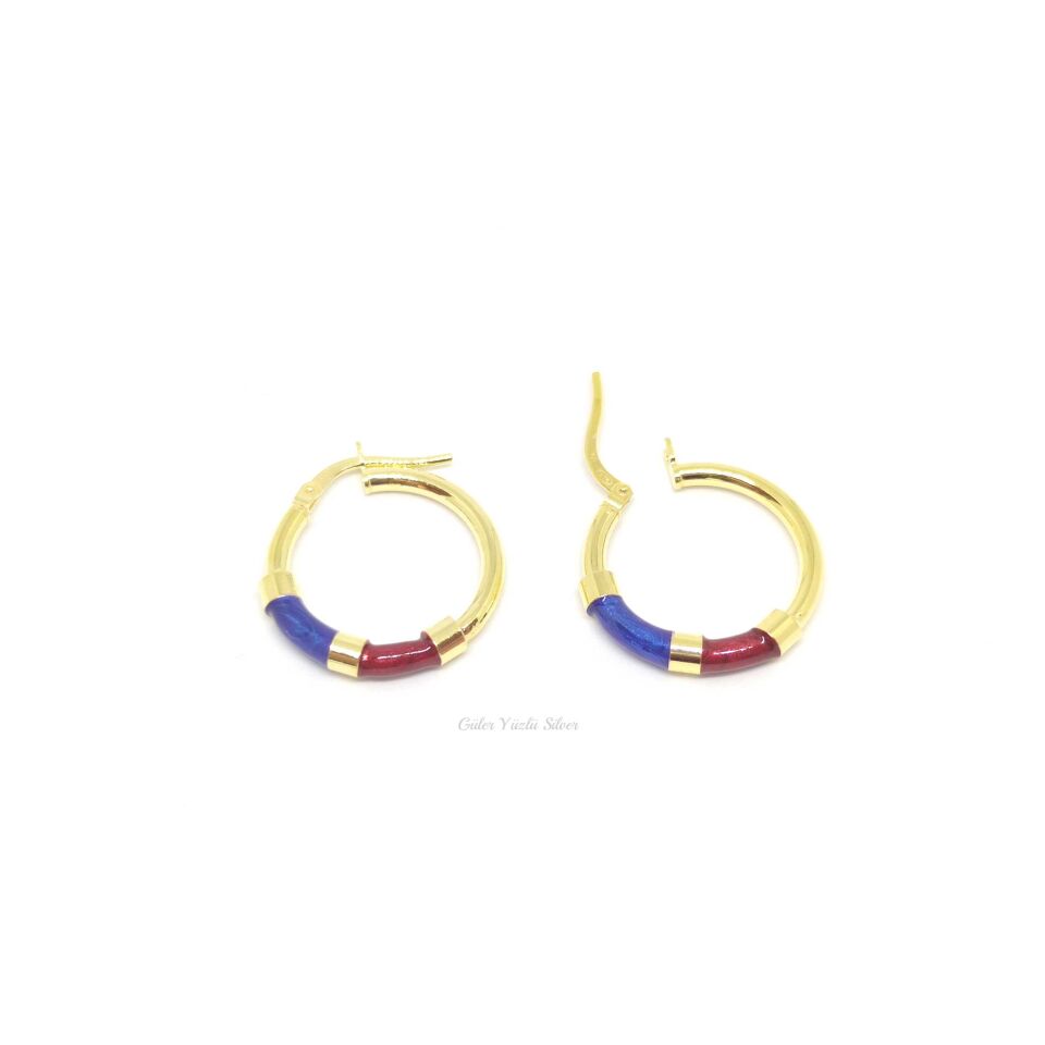 ITALY 16 MM MİNELİ HALKA GÜMÜŞ KÜPE ALTIN SARI - STD