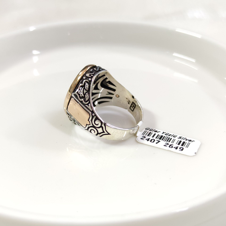 OVAL SİYAH DETAY AY YILDIZ GÜMÜŞ ERKEK YÜZÜK