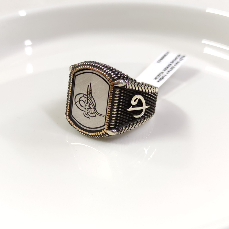 ELİF VAV DETAY TUĞRA GÜMÜŞ ERKEK YÜZÜK