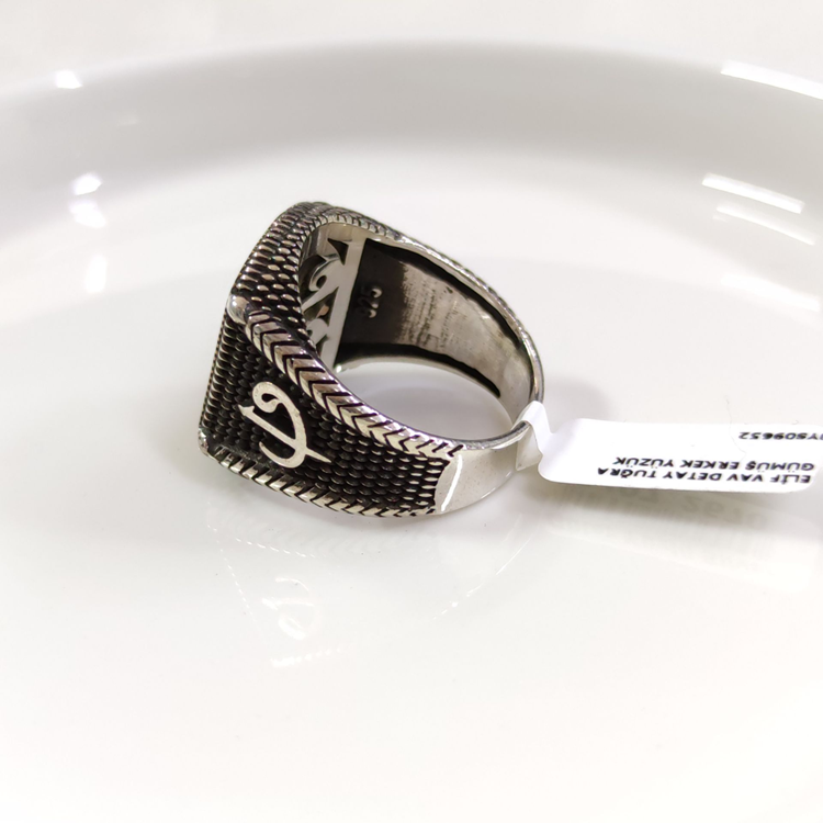 ELİF VAV DETAY TUĞRA GÜMÜŞ ERKEK YÜZÜK