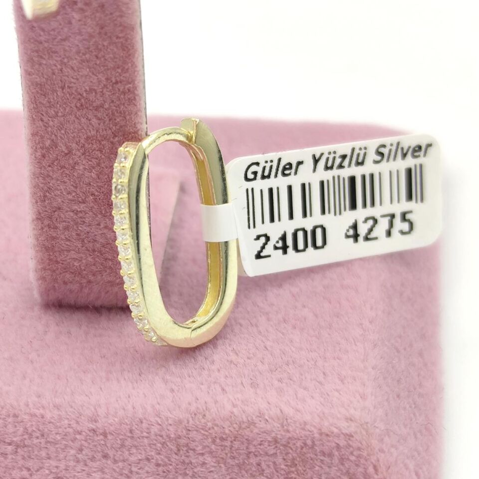 15 MM TAŞLI OVAL HALKA GÜMÜŞ KÜPE
