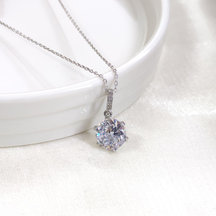 12 MM ZİRKON TEK TAŞLI GÜMÜŞ KOLYE 40+5 CM