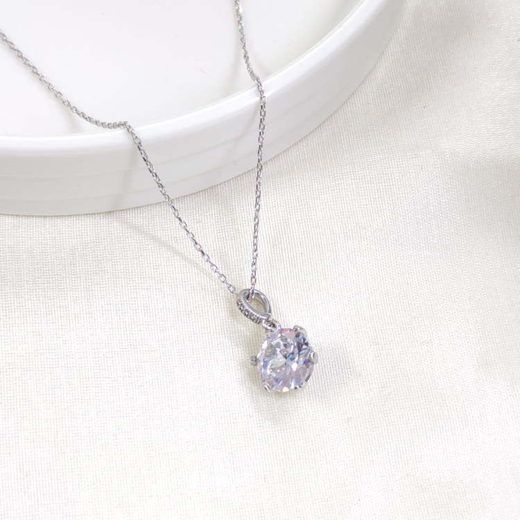 12 MM ZİRKON TEK TAŞLI GÜMÜŞ KOLYE 40+5 CM