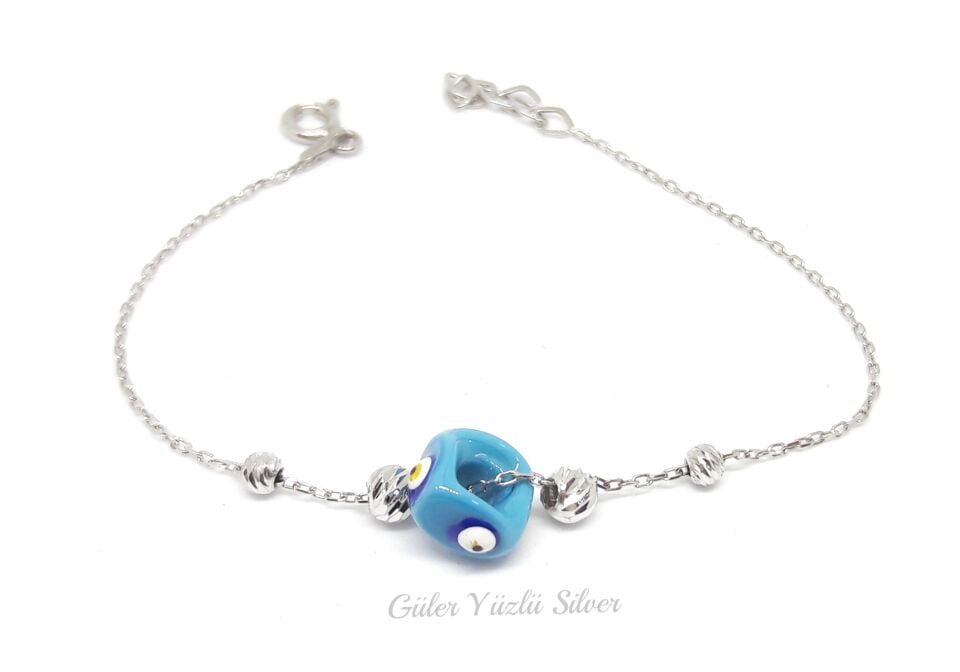 DORİCA CAM BONCUK GÜMÜŞ BİLEKLİK RODYUM BEYAZ - STD