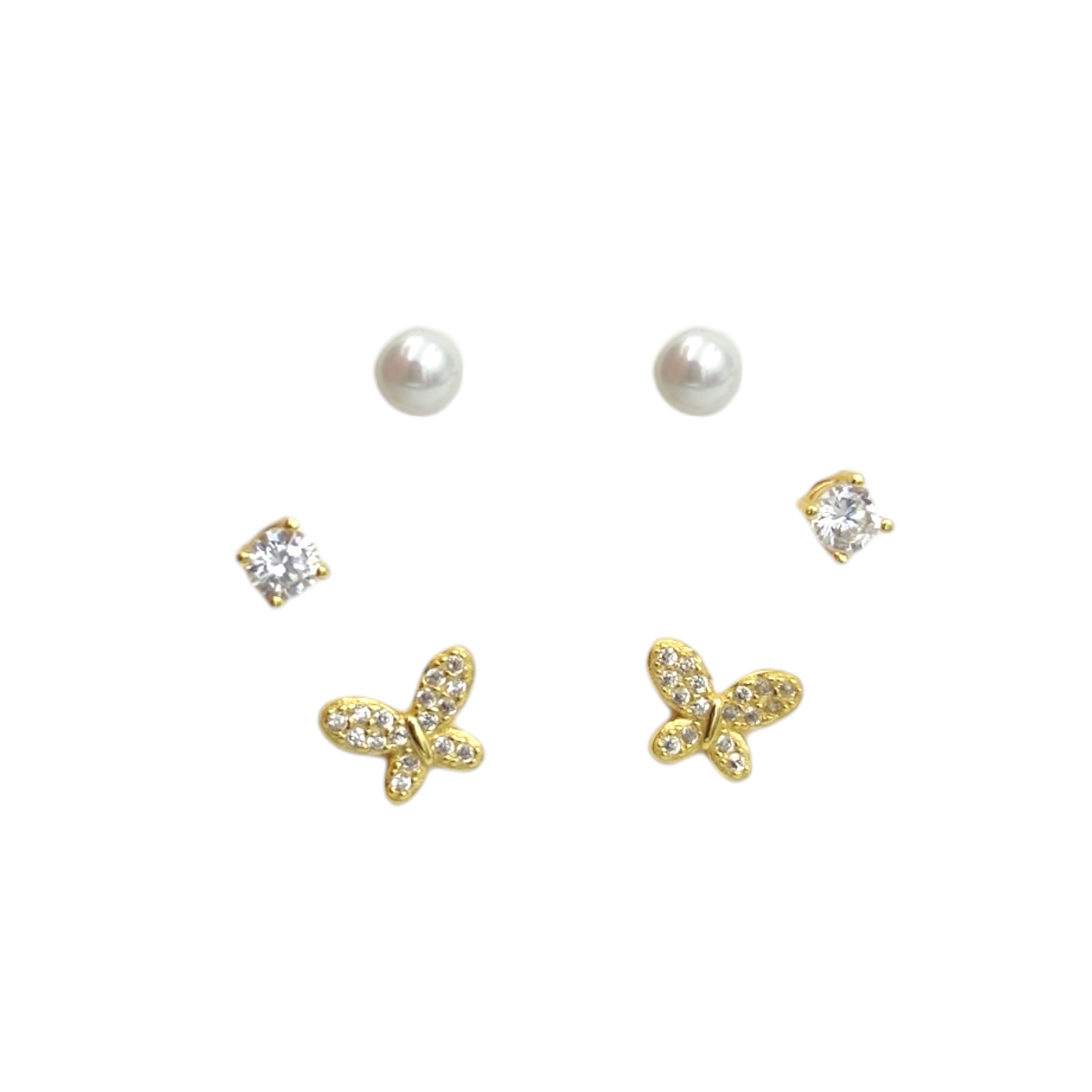 İTHAL 6 LI KELEBEK GÜMÜŞ KOMBİN KÜPE SETİ ALTIN SARI - STD