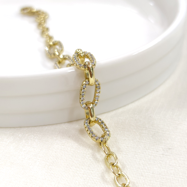 XUPING TAŞLI OVAL ZİNCİR BİLEKLİK GOLD 17+3 CM