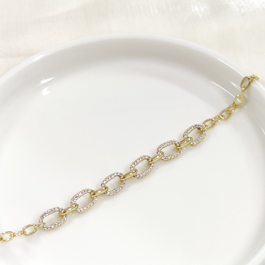 XUPING TAŞLI OVAL ZİNCİR BİLEKLİK GOLD 17+3 CM