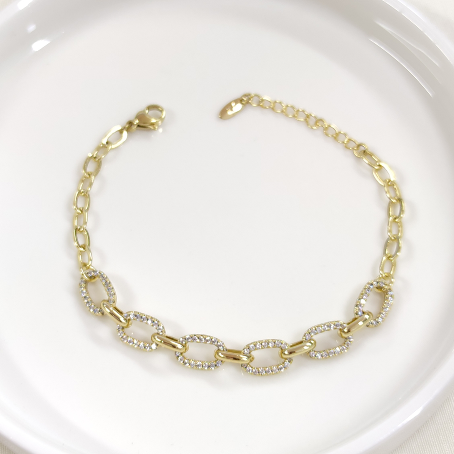 XUPING TAŞLI OVAL ZİNCİR BİLEKLİK GOLD 17+3 CM