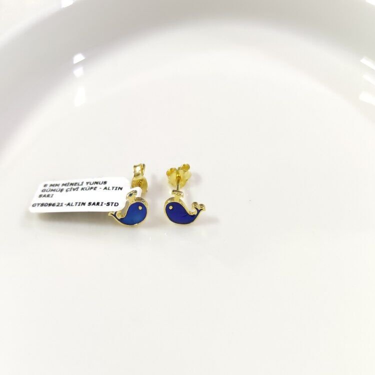 8 MM MİNELİ YUNUS GÜMÜŞ ÇİVİ KÜPE