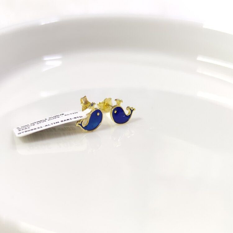 8 MM MİNELİ YUNUS GÜMÜŞ ÇİVİ KÜPE