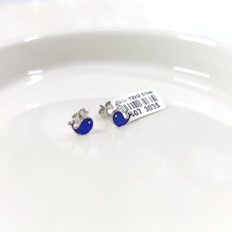 8 MM MİNELİ YUNUS GÜMÜŞ ÇİVİ KÜPE