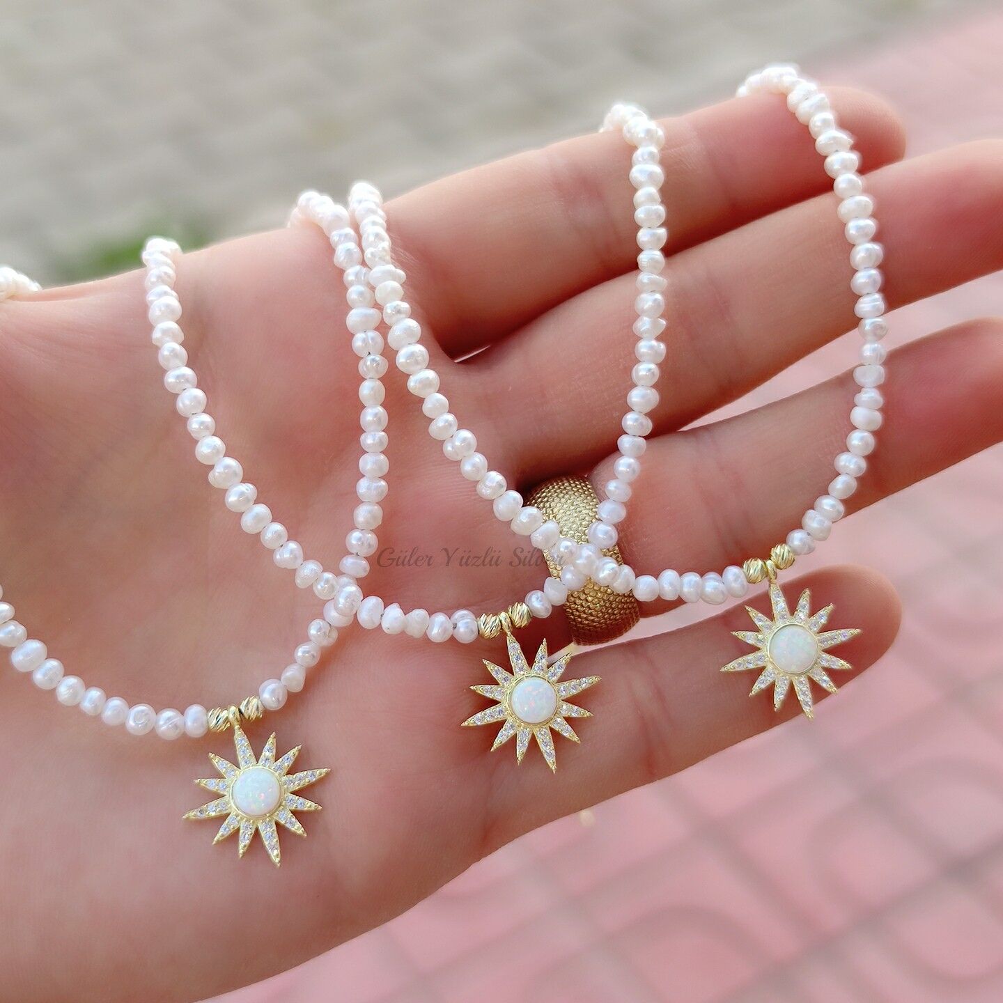 OPAL GÜNEŞ İNCİ GÜMÜŞ KOLYE