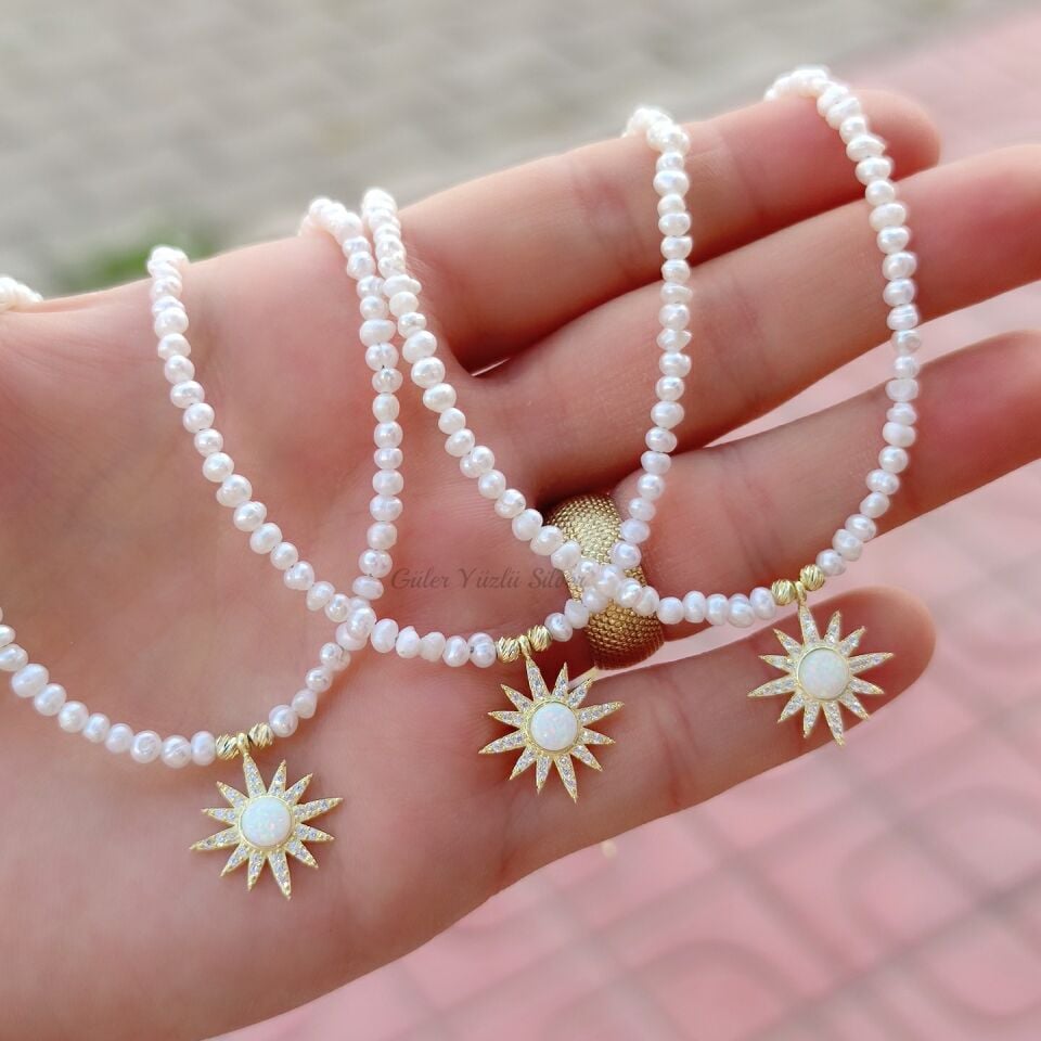 OPAL GÜNEŞ İNCİ GÜMÜŞ KOLYE