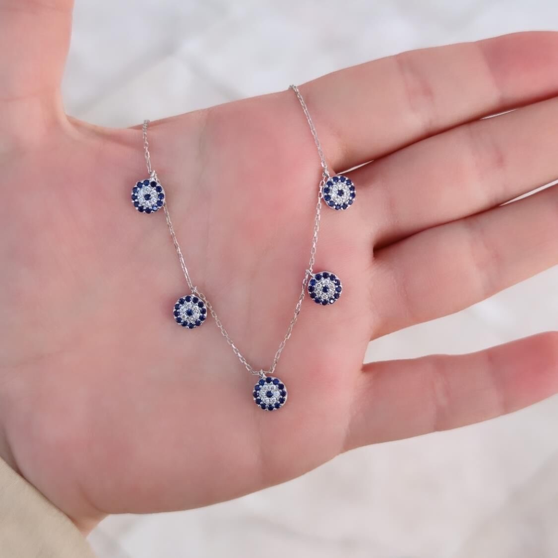 SOSYETE GÖZÜ NAZAR ŞANS GÜMÜŞ KOLYE RODYUM BEYAZ - STD