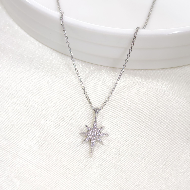 1 CM KUTUP YILDIZI GÜMÜŞ KOLYE 40+5 CM RODYUM BEYAZ - STD