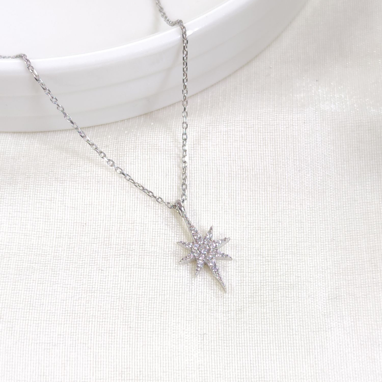 1 CM KUTUP YILDIZI GÜMÜŞ KOLYE 40+5 CM RODYUM BEYAZ - STD