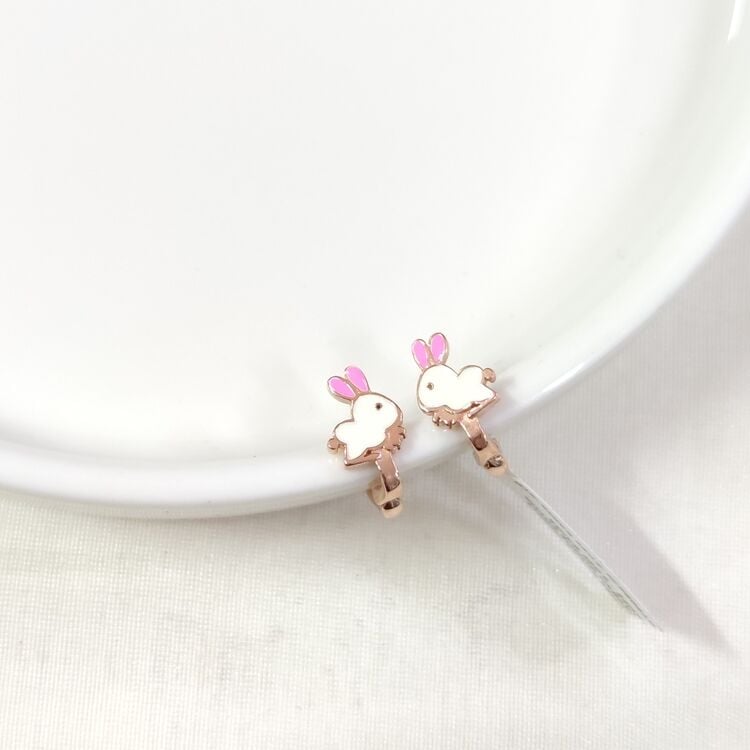 PEMBE KULAK MİNELİ TAVŞAN GÜMÜŞ ÇOCUK KÜPE