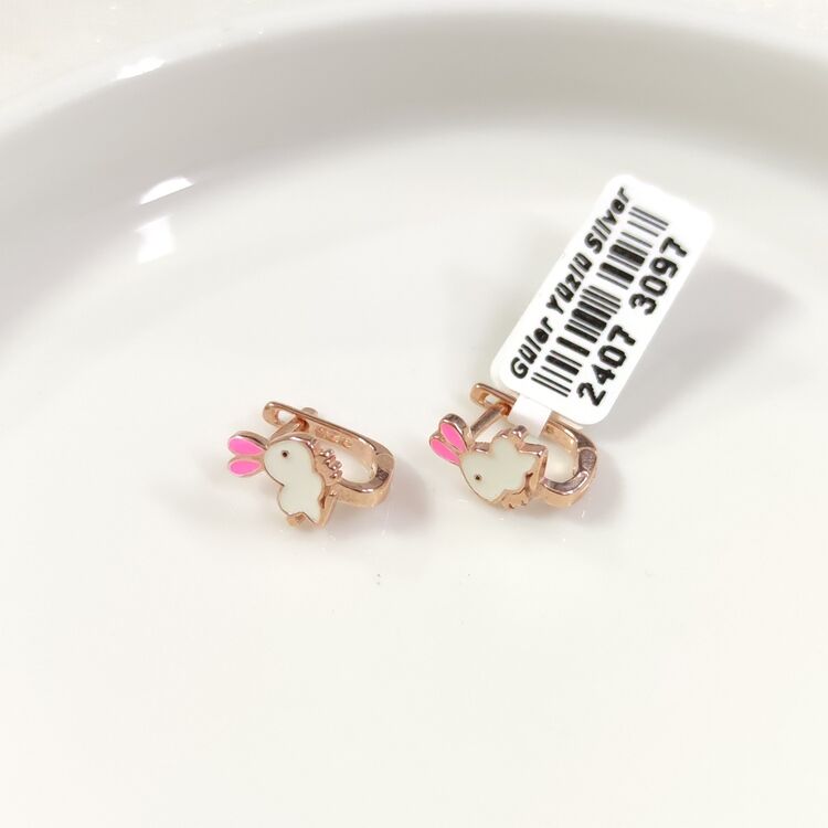 PEMBE KULAK MİNELİ TAVŞAN GÜMÜŞ ÇOCUK KÜPE