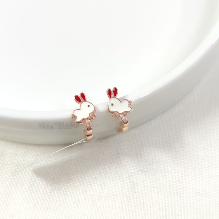 KIRMIZI KULAK MİNELİ TAVŞAN GÜMÜŞ ÇOCUK KÜPE