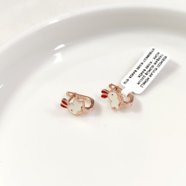 KIRMIZI KULAK MİNELİ TAVŞAN GÜMÜŞ ÇOCUK KÜPE