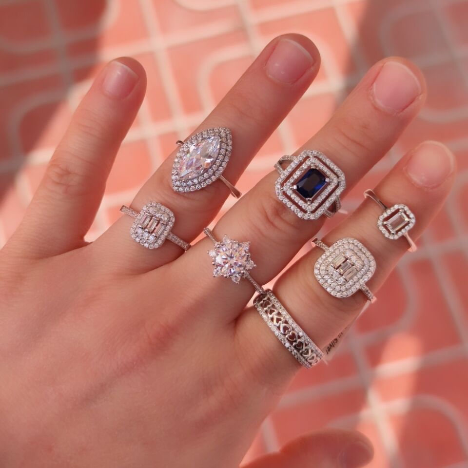 ZİRKON TAŞLI BAGET GÜMÜŞ YÜZÜK RODYUM BEYAZ - 16