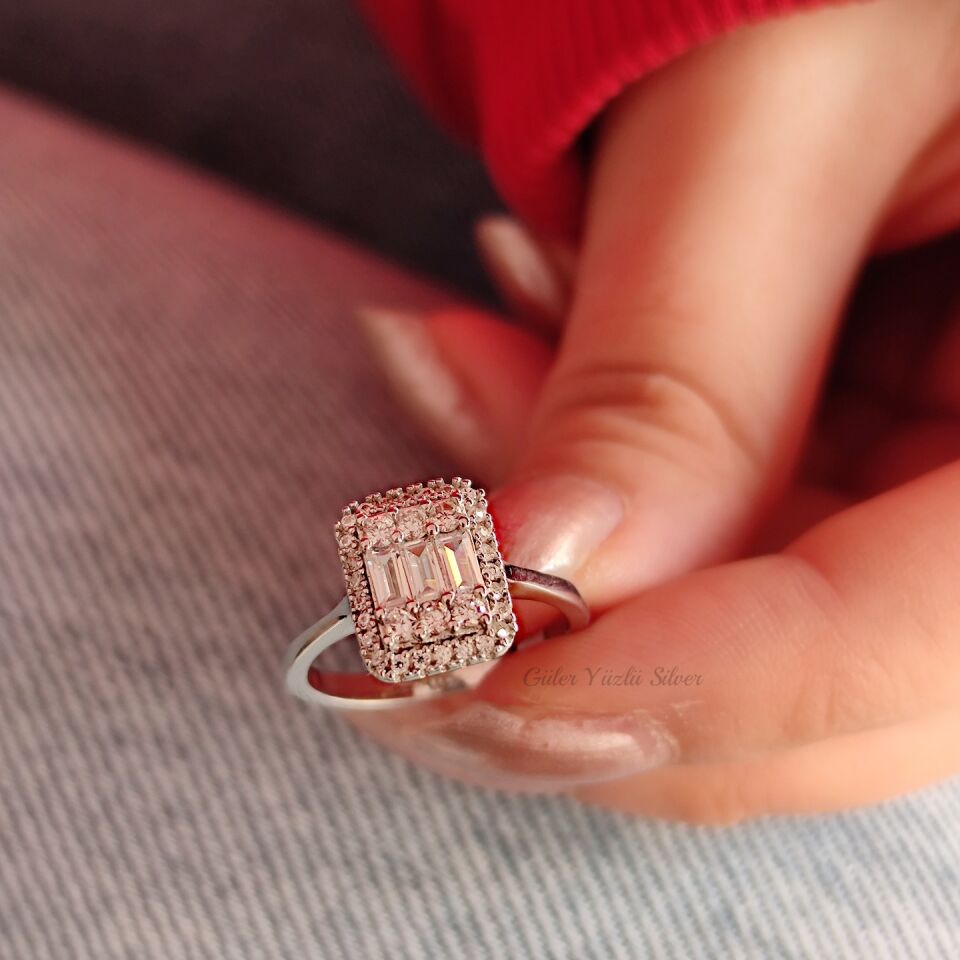 YENİ MODEL PIRLANTA MONTÜR GÜMÜŞ BAGET YÜZÜK RODYUM BEYAZ - 16