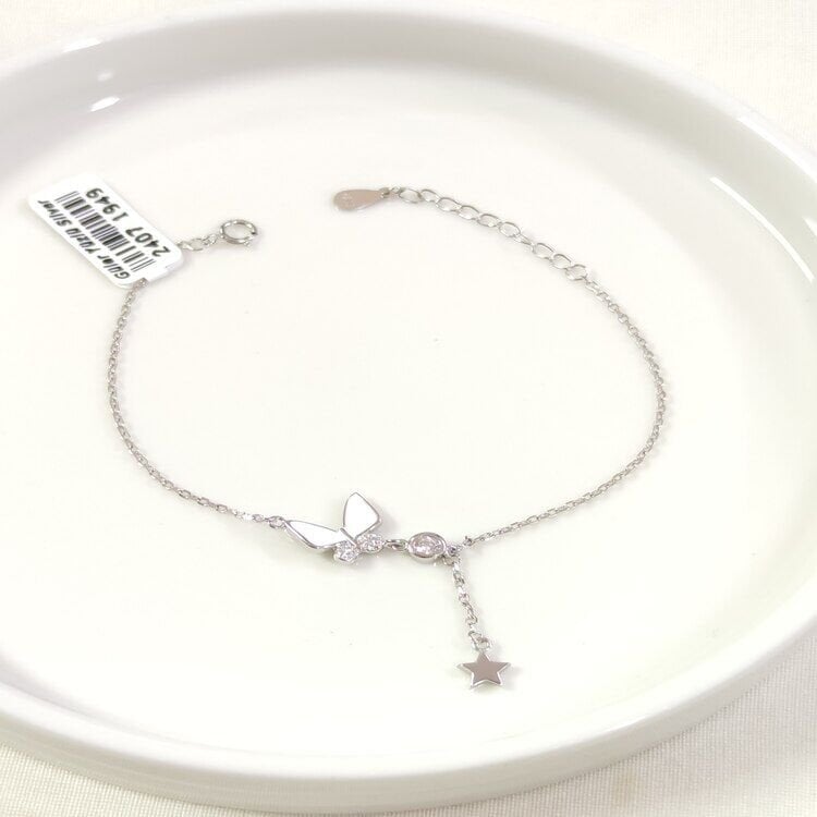 İTHAL BEYAZ MİNELİ KELEBEK GÜMÜŞ BİLEKLİK