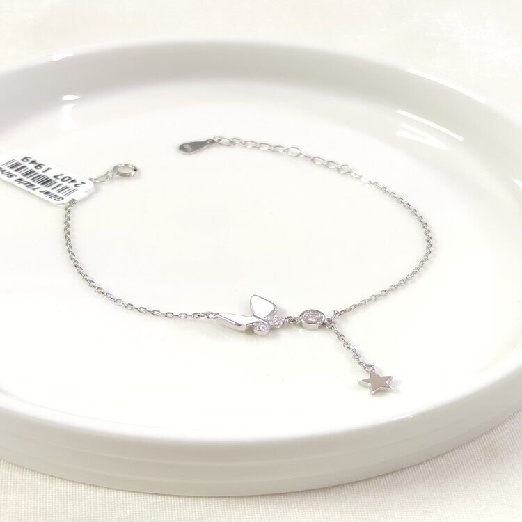 İTHAL BEYAZ MİNELİ KELEBEK GÜMÜŞ BİLEKLİK