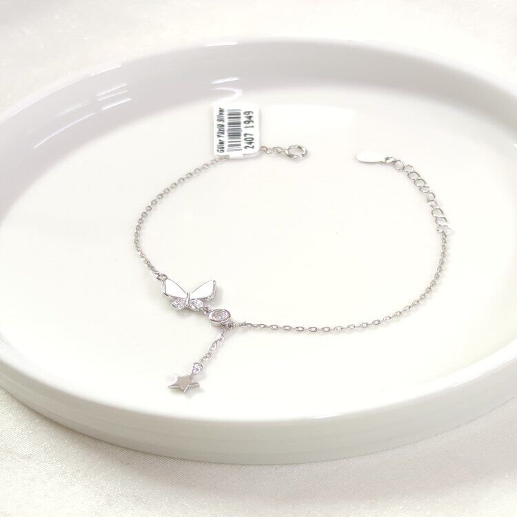 İTHAL BEYAZ MİNELİ KELEBEK GÜMÜŞ BİLEKLİK