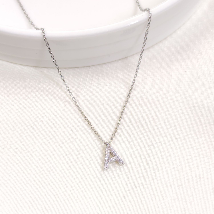 1 CM TAŞLI A HARF GÜMÜŞ KOLYE 40+5 CM
