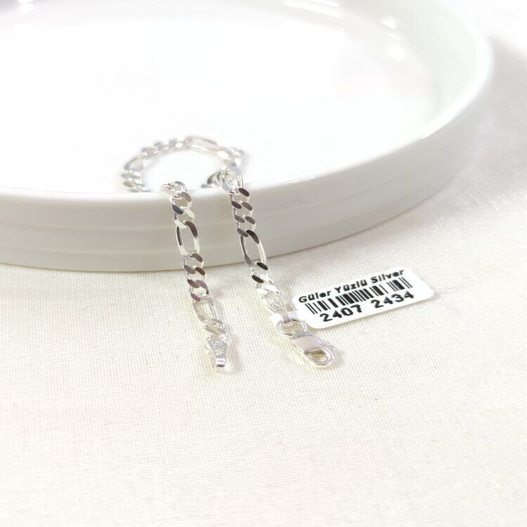 3,5 MM FİGARO GÜMÜŞ ZİNCİR BİLEKLİK 20 CM