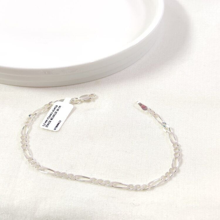 3,5 MM FİGARO GÜMÜŞ ZİNCİR BİLEKLİK 20 CM