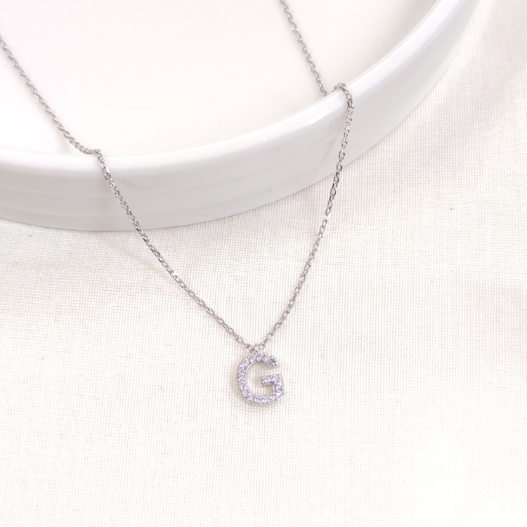 1 CM TAŞLI G HARF GÜMÜŞ KOLYE 40+5 CM